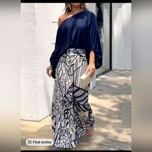 Navy and White Patterned Women's Skirt
